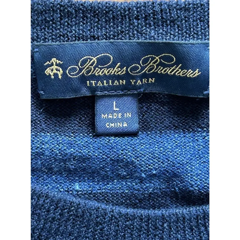 Brooks Brothers Linen Cotton Crewneck Sweater Men Large Italian Yarn Blue Stripe
